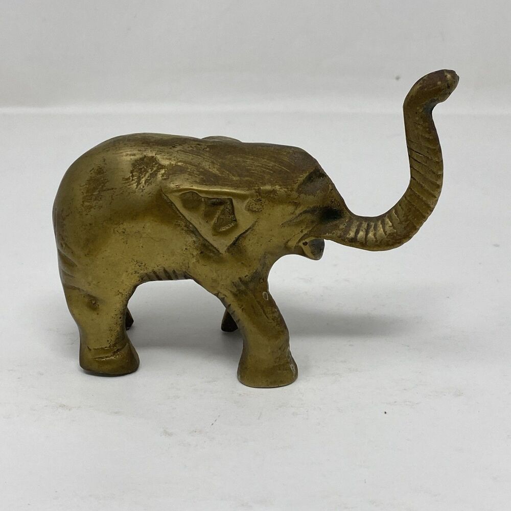 Solid Brass Elephant Figurine Statue Trunk Up Lucky Home Decor 3.5"